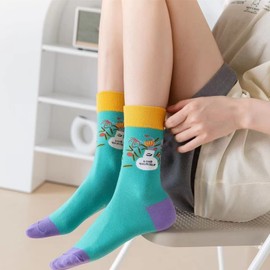 Women's Socks, Comfortable to Wear, Colorful Colors, Anti-Slip Socks, Spring and Autumn Winter Cotton Socks, Cold Protection, Thermal, Antibacterial, Odor Resistant, 8.7 - 9.8 inches (22 - 25 cm), Set