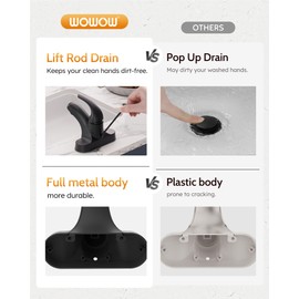 WOWOW Black Bathroom Faucet One Handle 4 inch Centerset Bathroom Faucets with Lift Rod Drain Assembly Sink Faucet Lavatory Faucet Matte Black Bathroom Faucets