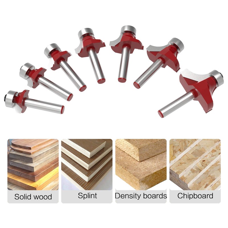 RKURCK 1/4" Shank 7-Piece Round-Over Router Bit Set - 1/8"