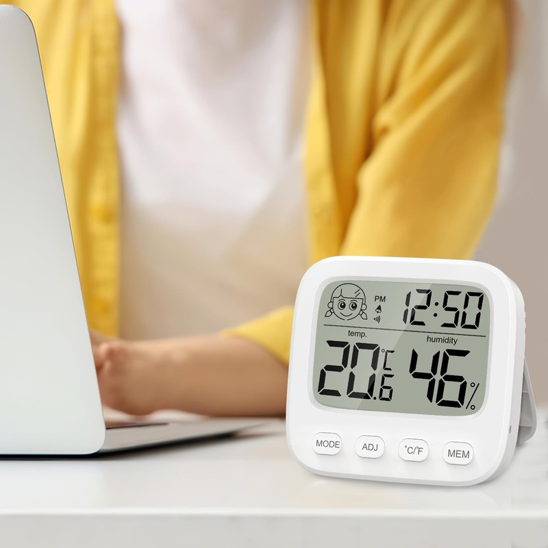 Brifit Digital Thermometer Hygrometer Alarm Clock, Mini Room Thermometer Indoor