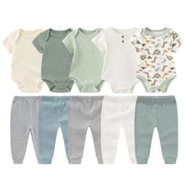 BIGBIGKISS Baby Bodysuit and Pant Set 10 Pack Cotton Summer Newborn Baby Boy Girl Clothes Outfits