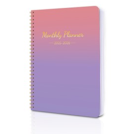 DOURA Monthly Planner 2025-2026, Calendar Book, JAN 2025 - DEC 2026, Calendar Planner 2025-2026 with Waterproof Cover, Twin-Wire Binding and Inner Pocket, 7" x 9.5", Purple Gradient