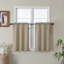 Gwine Camel Curtains 30 Inch Length 2 Panels, Light Filtering Faux Linen Textured Cafe Curtain, Rod Pocket Short Curtain for Bathroom Curtains Window, Each 30" Wx30 L, 2PCS