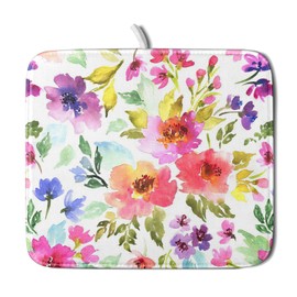 Floral Dish Drying Mats for Kitchen Counter 16×18 Inch Drying Mat for Dishes Microfiber Dish Rack Mat Kitchen Decor Watercolor Flowers Drainer Pad Washable Foldable Ultra Absorbent Dry Mat