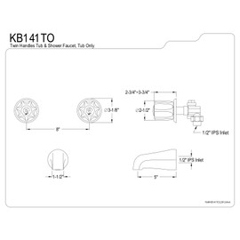 Kingston Brass KB141TO Twin Acrylic Handles Tub and Shower Faucet with Tub Only, Polished Chrome,8-Inch Center