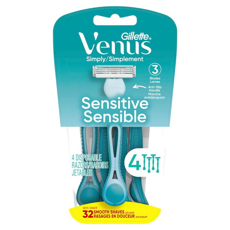 Gillette Venus Simply 3 Sensitive Women's Disposable Razors, Pack of
