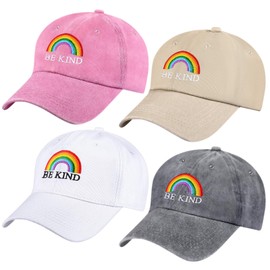 Sureio 4 Pcs Rainbow Denim Baseball Hats Summer Washed Embroidered Adjustable for Trucker Casual Daily Wear(Light Color,Be Kind)
