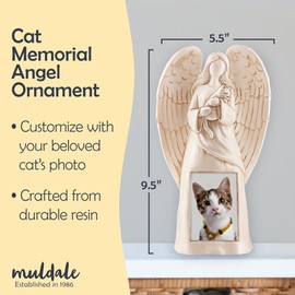 Muldale Angel Cat Figurine - Angel Cat Statue for Indoor or Outdoor - Cat Memorial Statue with Photo Holder - 11”