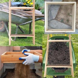 YYRZZ Sifter for Garden, 2Pcs Hand Held Multi-Purpose Stainless Compost Soil Screen Dirt Cedar Stainless Garden Sifter Sieve for Compost, Sand Rocks Dirt and Potting Soil（2/5"+1/4"）