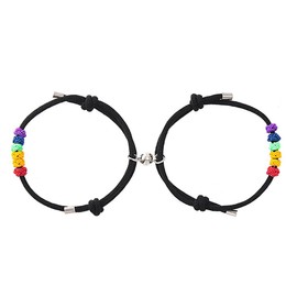 AFCJLTO 2pcs Magnetic Couple Bracelets with Adjustable Cord and Personal Love Charm for Friends and Couples, Attractive and Symbolic Thanks to Mutual Attraction, M, Metal