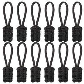 MBAIYO 12 pcs Paracord Zipper Pull, Nylon Paracord Zipper Extenders Nylon Black Replacement Universal Non Slip Zippers Repair Kit Black Slider Pull Slider Tab Zippers Fixer Backpack Luggage Jackets