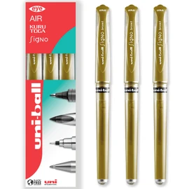 uni-ball Signo Pen - UM-153 Broad Metallic Gel Ink Rollerball - Metal 1.0mm Tip Nib - Rubber Grip - In Gift Box (Pack of 3, Gold)