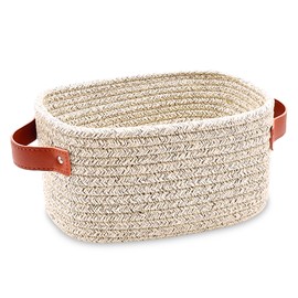 ABenkle Small Storage Basket, Mini Basket with Handle, Cotton Rope Woven Basket, Shelf Basket, Boho Decorative Toy Dog Cat Basket for Nursery, Spa, Empty Gift Basket - XS, Mixed Brown