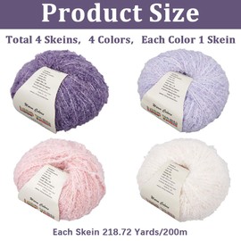 CABODYALS 4 Skein White Pink Purple Fluffy Crochet Yarn Polyester Assorted Chunky Blanket Soft Loop Jumbo Bulky Knitting Sock Velvet Acrylic Variegated Yarn for Sewing Making Clothes Crafts Supply