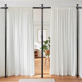 Anndason Room Divider, Room Divider Curtain Rod 4-10ft (H) 28-126inch(W) No Drilling Adjustable Curtain Rod Wall Divider for Room Separation Heavy Duty Floor to Ceiling Hanging Room Divider (Black)