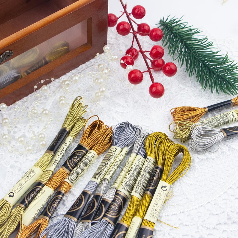 6 Skeins Embroidery Thread, 3 Colors Metallic Embroidery Floss Set,