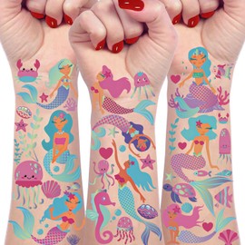 Mermaid Birthday Decorations Party Favors Temporary Tattoos for Kids- 130+Pcs/4 Sheets Mermaid Party Favors Temporary Tattoos Decorations Gifts for Kids Under The Sea Birthday Party Favors Decorations