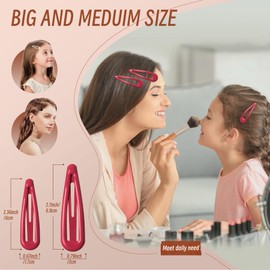 YIERSO Metal Snap Hair Clips, No Slip Hair Clips for Thick/Thin Hair, 16pcs Medium Barrettes for Women Kids Hairstyle Makeup Accessories (8pcs 2.36inch & 8pcs 2.7inch) (Pink Pink)