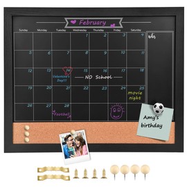 TORASO Magnetic Chalkboard Calendar Corkboard, 13" x 17" Combination Chalk Board Bulletin Board, Black Wood Framed Blackboard Calendar Cork Combo Board(ZHHB-BK-3343)