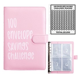 AASLOB 100 Envelopes Money Saving Challenge, 100 Envelope Challenge Binder, Easy and Fun Way to Save $5,050, Savings Challenges Budget Book Binder with Cash Envelopes for Office,Home,School (Pink)
