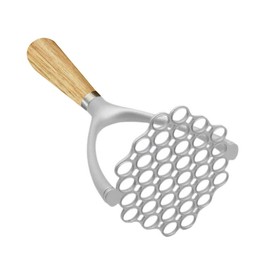 Potato Masher, Food Masher with Non-Slip Wood Handle Aluminum Alloy Potato Masher for Potato Bean Fruits Vegetables