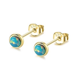 Bellitia Jewelry 3 mm 925 Sterling Silver Stud Earrings Set for Women Teenagers White/Blue/Green Opal Earrings Hypoallergenic Earrings Round Gemstone Stud Earrings Gift Daughter Ladies, Sterling