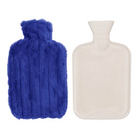 2000ML Hot Water Bag High Density Injection Hot Water Bottle with Soft Cover for Winter Dark Blue