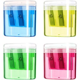 4 Pcs 4-in-1 Pencil Sharpeners - Manual Dual Hole Covered Container,Compact Pencil Sharpener with Container with Double Holes and Lid,Multicolor Pencil Sharpeners for School Home Office Supply