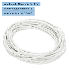 QUARKZMAN 10 Metres/32.8ft 2.5mm2 Electronic Wire, Flexible Mica Cable, Insulated 500 Degree Celsius High Temperature Braid Wire, Electrically Resistant for Lamp, Boiler, Heater, White