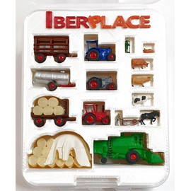 Iberplace Model Train Figures 10014 Super Set Agriculture Scale 1:220 Accessories for Model Railway Track Z System or in Case, Tractors with Trailer and Animals