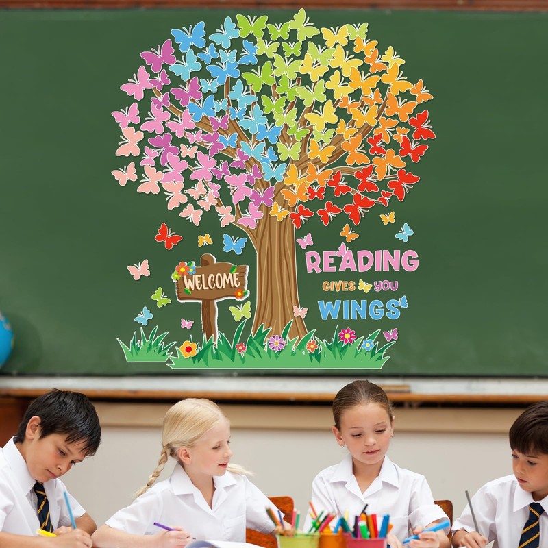 Justforjoyful 148Pcs Tree Classroom Bulletin Board Decor Reading Gives You