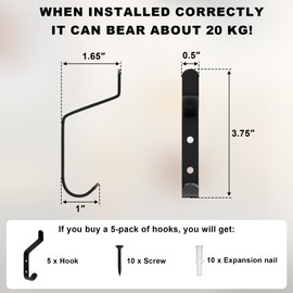 Lichaser 5 Pack Black Acoustic Panel Wall Hooks, Decorative Wall Hooks Screw in Sound Panel and Wood Slats, 0.5 in Metal Hanger for Hanging Coat, Hat, Towel, Backpack, Bags, Purse