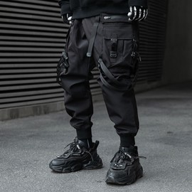 XYXIONGMAO Men's Techwear Japanese Streetwear Goth Black Cargo Pants - Jogger Fashion Tripp Hip Hop Punk Multiple Pockets Functional Paratrooper Tactical (Black, S)