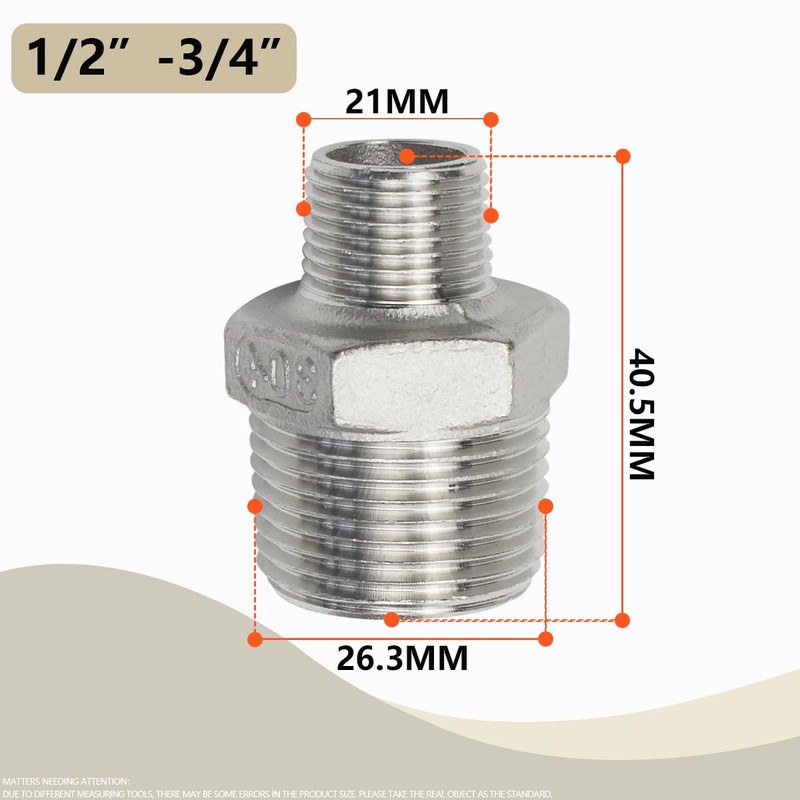 Bwintech 3 Pcs 1/2" Male to 3/4" Male BSP Thread