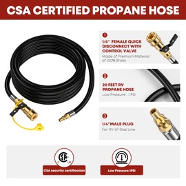 GasXpert 20 FT Quick Connect Propane Hose for RV to Grill, RV Propane Quick Connect Hose, Quick Disconnect Propane Hose Extension with 1/4"Safety Shutoff Valve for Grills, Griddles, Stove, Heater