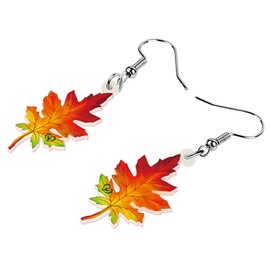 WEVENI Acrylic Fall Maple Leaf Earrings Dangle Drop Novelty Autumn Plant Jewelry For Women Girls Orange Leaves Gifts (Chili)