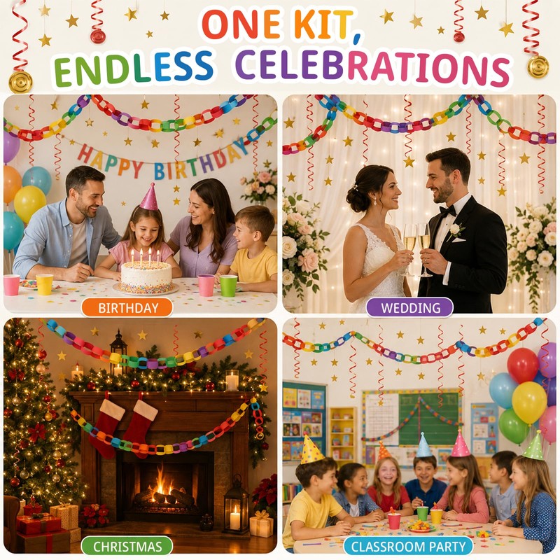 600 Sheet Paper Chain Strips Craft Kit with Star Garland