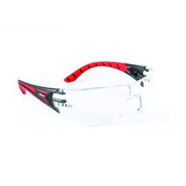 Riley Stream Red Sport Style Safety Glasses with Clear Anti Fog Scratch Resistant Wrap-Around Lenses, UV Protection UKCA, UKNI, CE EN166 Certified Safety Glasses