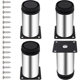 weideer 4-Pack 4Inch Stainless Steel Furniture Legs Cabinet Adjustable Round Kitchen Feet for DIY Furniture+16pcs Screw (Silver 50x100mm)