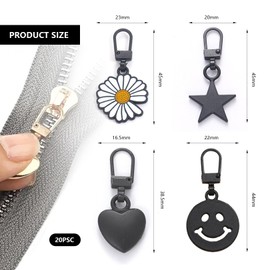 Pack of 20 Zip Zippers, Metal Zip Zipper, Removable Zip Pendant, Zip Replacement for Purse, Backpack, Suitcase, Zip Pendant, Replacement Zipper