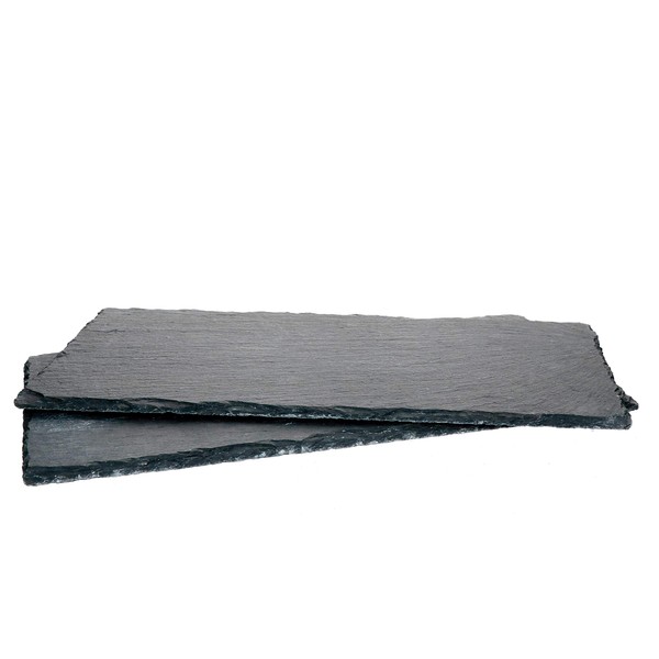 MamboCat Set of 2 Slate Plates 17 x 34 cm I Rustic Stone Plates Made of Slate - with Natural Breaking Edge I Ideal as Sushi Plate & Serving Plate I Set of 2 Serving Plates Black 17 x 34 cm