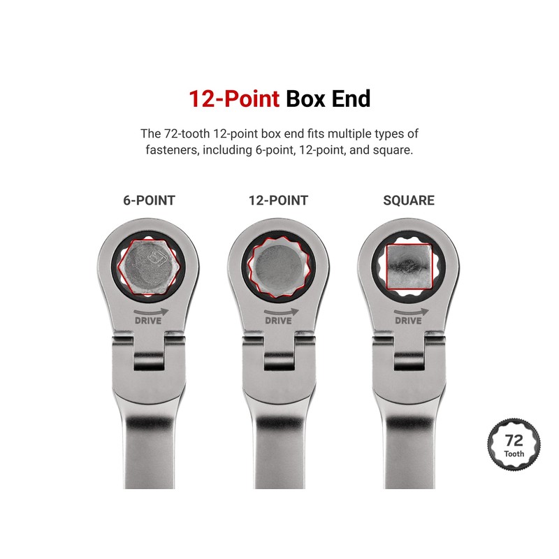 TEKTON 10 mm Long Fixed/Flex Head 12-Point Ratcheting Box End