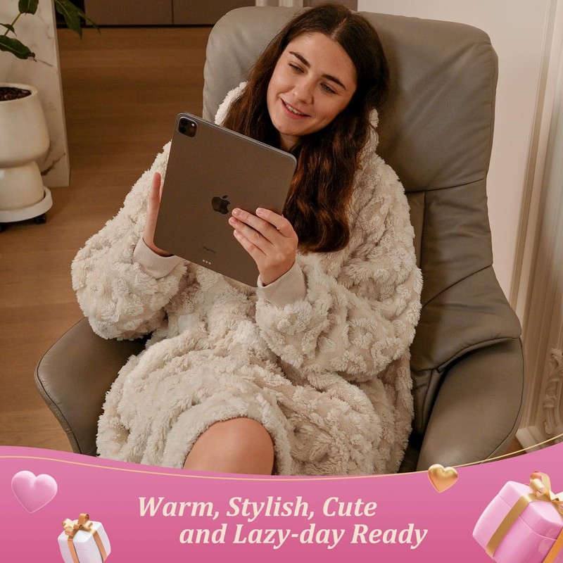 KAWAHOME 3D Pattern Wearable Blanket Hoodie Oversized Warm for Women