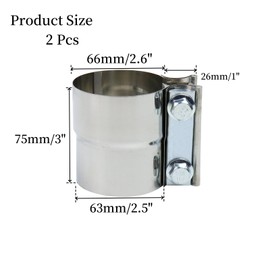 UTALIND 2.5" Exhaust Clamp, 2 1/2 Inch Stainless Steel Butt Joint Band Clamp Sleeve Coupler for Repair Pipe Mufflers Catalytic Converters (2 Pack)