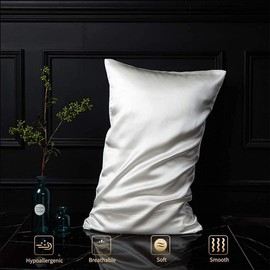 RUIPTSKE Natural Silk Pillow Case Hypoallergenic 22 Moms 100% Silk 600 Thread Count Pillow Case with Hidden Zipper Oeko-Tex Certified (White, 50x66cm)