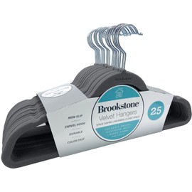 BROOKSTONE, [25 Pack] Velvet Hangers, [Non-Slip] 360° Swivel Hook, Lightweight & Slim, Strong & Durable, Space Saving Design, Heavy Duty, Won’t Stain Fabric