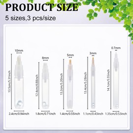 PLIGREAT 15 Pcs Empty Refillable Paint Pens, 0.7/3/5/8/10 mm Round Tilted Flat Head Paint Marker Clear Acrylic Fillable Pen Markers for Watercolor Oil Painting Paper Drawing