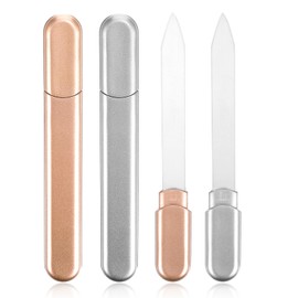2 Pcs Crystal Nail Files for Natural Nails Glass Nail File with Case Crystal Polisher Manicure Tools Manicure Salon Fingernail Care for Women Girls (Silver, Rose Gold)