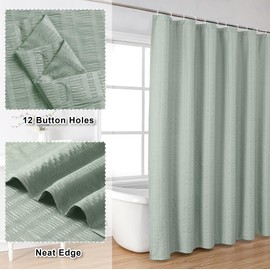 Aiyufeng Moga Sage Green Shower Curtain 84 Inches Long, 3D Embossed Textured Fabric Shower Curtain for Bathroom - Soft Cloth & Hotel Spa Luxury, Machine Washable, 72X84, Sage Green