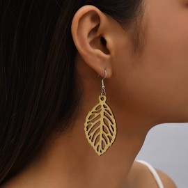 Fajewellery Wooden Jewellery Women's Wooden Earrings Pendant Leaf Wood Earrings Jewellery, Metal